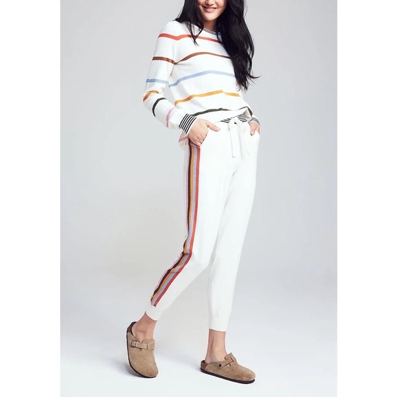 Faherty Surf Sweater Cotton Cashmere Blend Knit Jogger Pants Ivory Surf Stripe - Picture 2 of 12